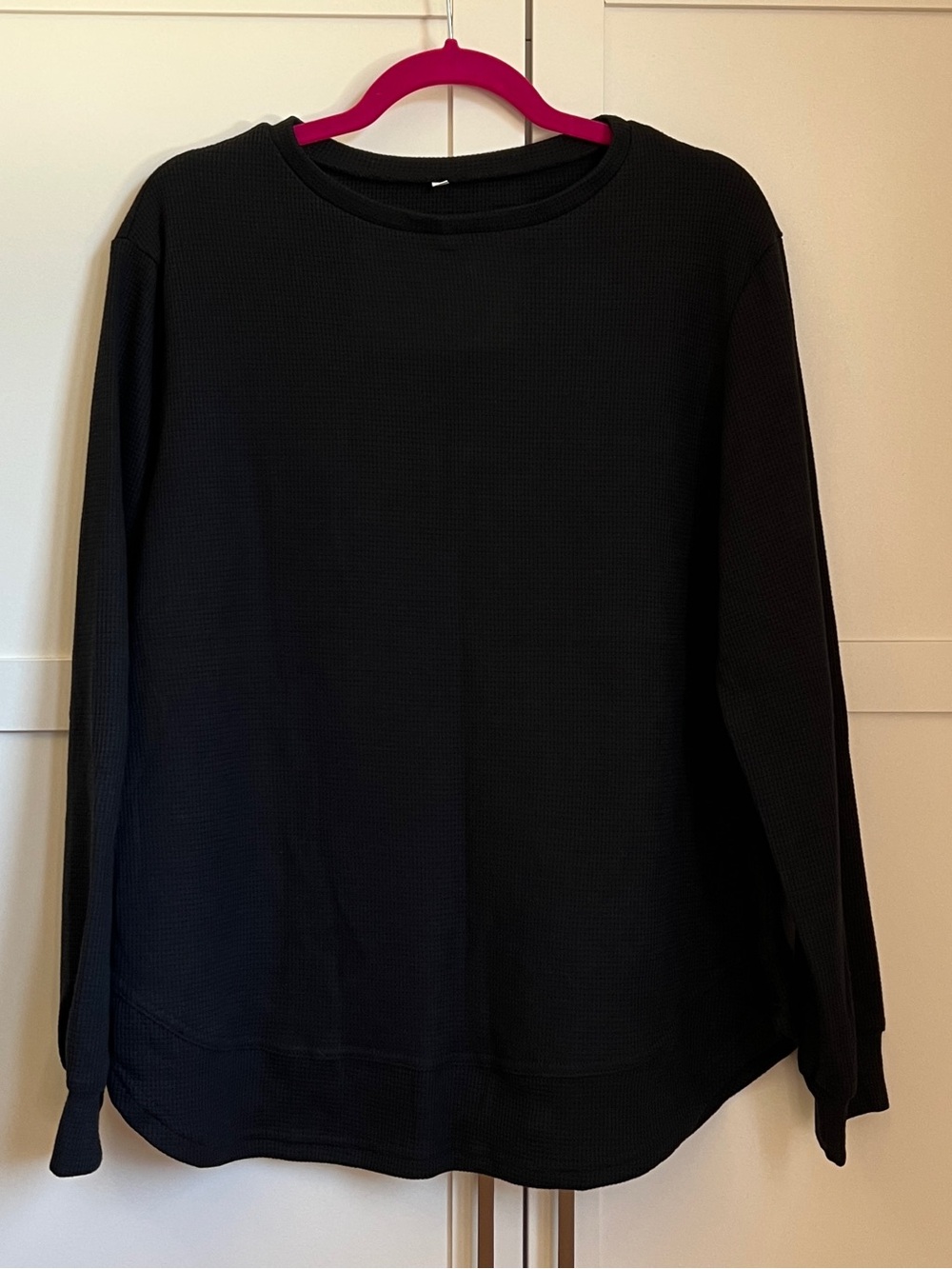 Women’s Black Long-Sleeve Waffle Crew Top Oversized